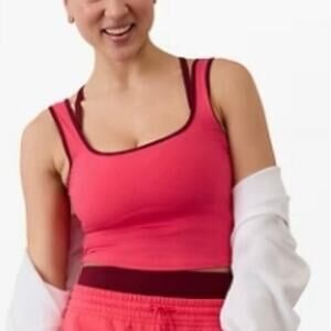 Athleta Signature Rib Square Neck Crop Tank Top Punch Coral Active Women's Sz L